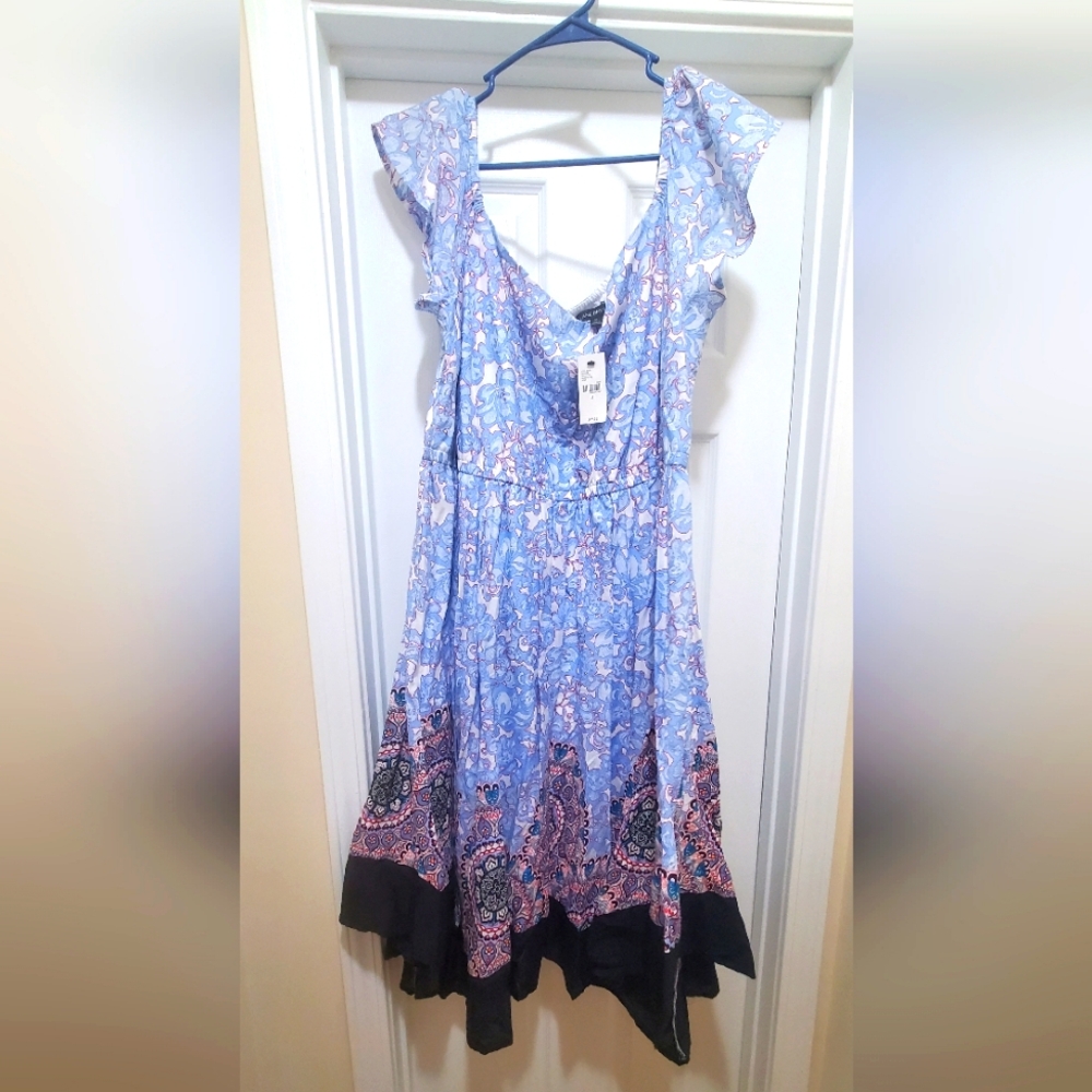 NWT Size 16 Lane Bryant Off Shoulder  Floral Blue and Black Dress.